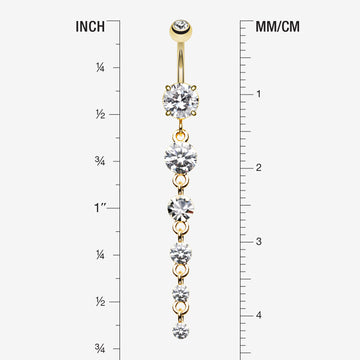 Detail View 1 of Golden Crystalline Droplets Fall Belly Button Ring-Clear Gem